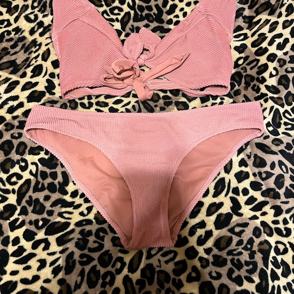 Pink Textured Bikini Set